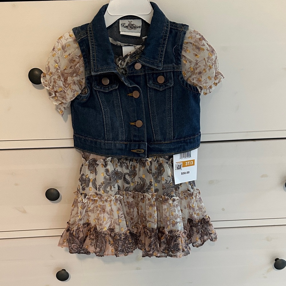 Rare Editions Brown and Gold Floral Dress Set 3T NWT